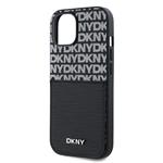 DKNY PU kožený zadný kryt s opakujúcim sa vzorom na karty pre iPhone 14 Black
