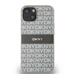 DKNY PU kožený zadný kryt s opakujúcim sa vzorom pre iPhone 14 Beige