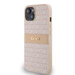 DKNY PU kožený zadný kryt s opakujúcim sa vzorom pre iPhone 14 Pink