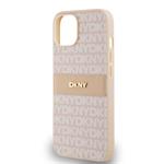 DKNY PU kožený zadný kryt s opakujúcim sa vzorom pre iPhone 14 Pink
