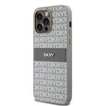 DKNY PU kožený zadný kryt s opakujúcim sa vzorom pre iPhone 14 Pro Beige