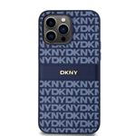 DKNY PU kožený zadný kryt s opakujúcim sa vzorom pre iPhone 14 Pro Blue