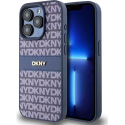 DKNY PU kožený zadný kryt s opakujúcim sa vzorom pre iPhone 14 Pro Max Blue