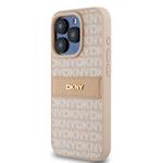 DKNY PU kožený zadný kryt s opakujúcim sa vzorom pre iPhone 14 Pro Max Pink