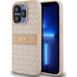 DKNY PU kožený zadný kryt s opakujúcim sa vzorom pre iPhone 14 Pro Pink