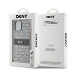 DKNY PU kožený zadný kryt s opakujúcim sa vzorom pre iPhone 15 Beige