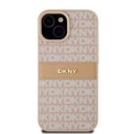 DKNY PU kožený zadný kryt s opakujúcim sa vzorom pre iPhone 15 Pink