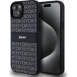 DKNY PU kožený zadný kryt s opakujúcim sa vzorom pre iPhone 15 Plus Black