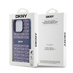 DKNY PU kožený zadný kryt s opakujúcim sa vzorom pre iPhone 15 Pro Blue