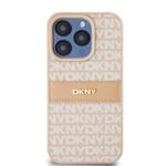 DKNY PU kožený zadný kryt s opakujúcim sa vzorom pre iPhone 15 Pro Pink