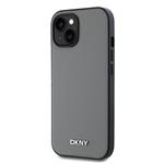 DKNY PU kožený zadný kryt Silver Metal Logo Magsafe pre iPhone 13 Grey