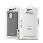 DKNY PU kožený zadný kryt Silver Metal Logo Magsafe pre iPhone 13 Grey