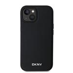 DKNY PU kožený zadný kryt Silver Metal Logo Magsafe pre iPhone 15 Black