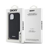 DKNY PU kožený zadný kryt Silver Metal Logo Magsafe pre iPhone 15 Black