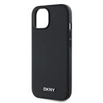 DKNY PU kožený zadný kryt Silver Metal Logo Magsafe pre iPhone 15 Black