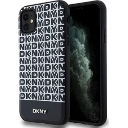 DKNY PU Leather Repeat Pattern Bottom Stripe MagSafe Zadní Kryt pro iPhone 11 Black