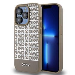 DKNY PU Leather Repeat Pattern Bottom Stripe MagSafe Zadní Kryt pro iPhone 14 Pro Max Brown