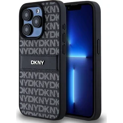 DKNY PU Leather Repeat Pattern Tonal Stripe Zadní Kryt pro iPhone 15 Pro Max Black