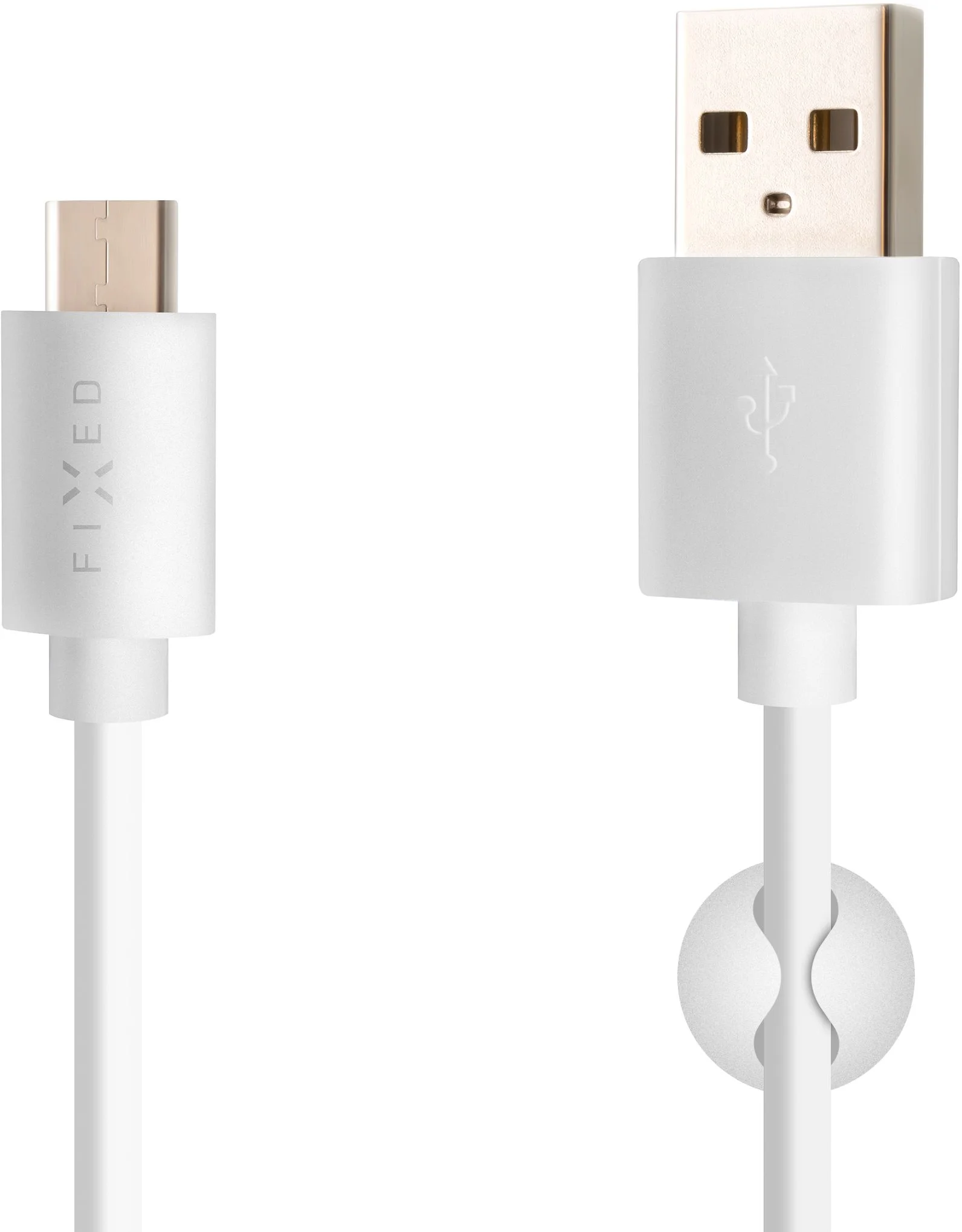 Dlhý dátový a nabíjací kábel FIXED s konektormi USB/USB-C, USB 2.0, 2 metre, biely