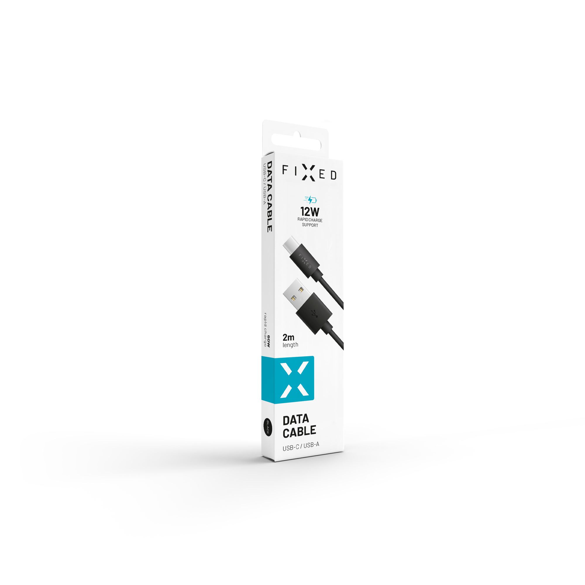 Dlhý dátový a nabíjací kábel FIXED s konektormi USB/USB-C, USB 2.0, 2 metre, čierny
