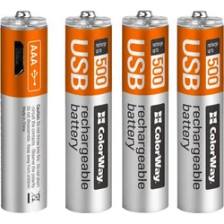 Dobíjacie batérie Colorway AAA 400mAh/ USB/ 1,5V/ 4ks v balení