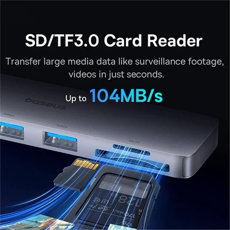 Dokovací stanice 6v1 Baseus Ultra Joy 1xUSB-C, 3xUSB, SD/microSD slot šedá