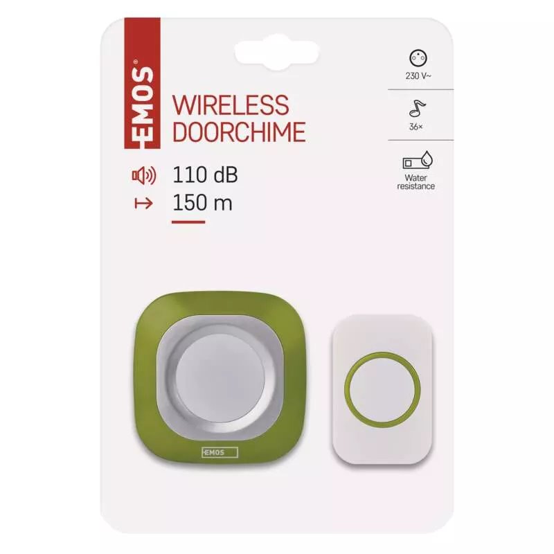 Domovní bezdrátový zvonek P5733G do zásuvky zelený