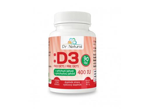 Dr.Natural Vitamín D3 pre deti 400 IU 90 tbl. s jahodovou príchuťou