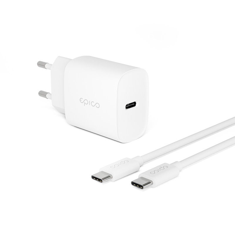 Epico 20W PD Charger Bundle with USB-C to USB-C cable 1.2m - bílá