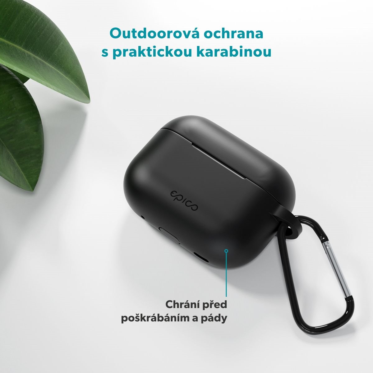 Epico silikonové pouzdro s karabinou | AirPods Pro 3 | černá | bezpečnostní karabina