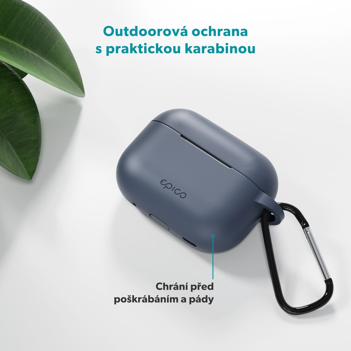 Epico silikonové pouzdro s karabinou | AirPods Pro 3 | modro-šedá | bezpečnostní karabina