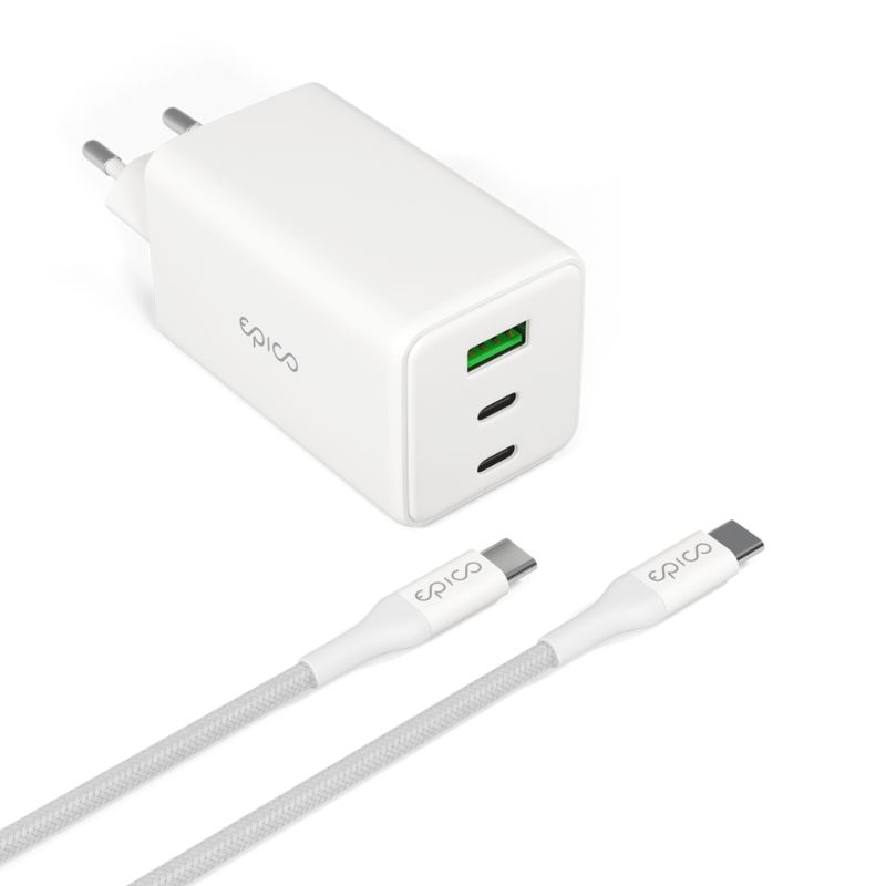 Epico UltraBoost GaN 100W síťová rychlonabíječka EA100 + 1,2m USB-C kabel - bílá