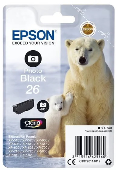 Epson T2611 Ink Photo Black - originál C13T26114012