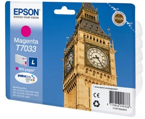 Epson T7033 L Magenta, až 800 strán, pre série WP4000/4500 (WP-4015,WP-4025,WP-4515,WP-4525,WP-4535,WP-4545) - originálne C13T703