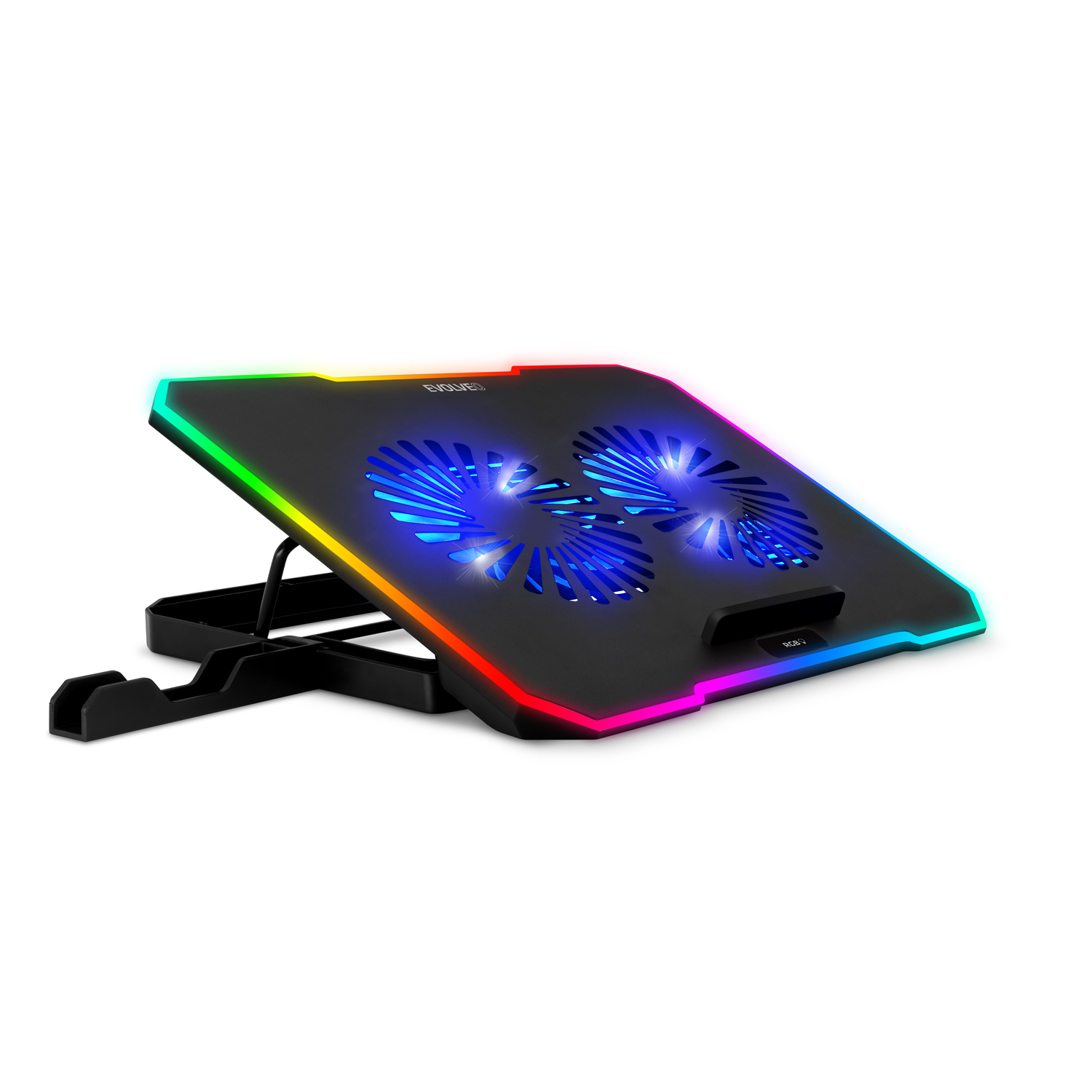 EVOLVEO CoolPro, chladiaca podložka pod notebook, 2 ventilátory, RGB podsvietenie, čierna