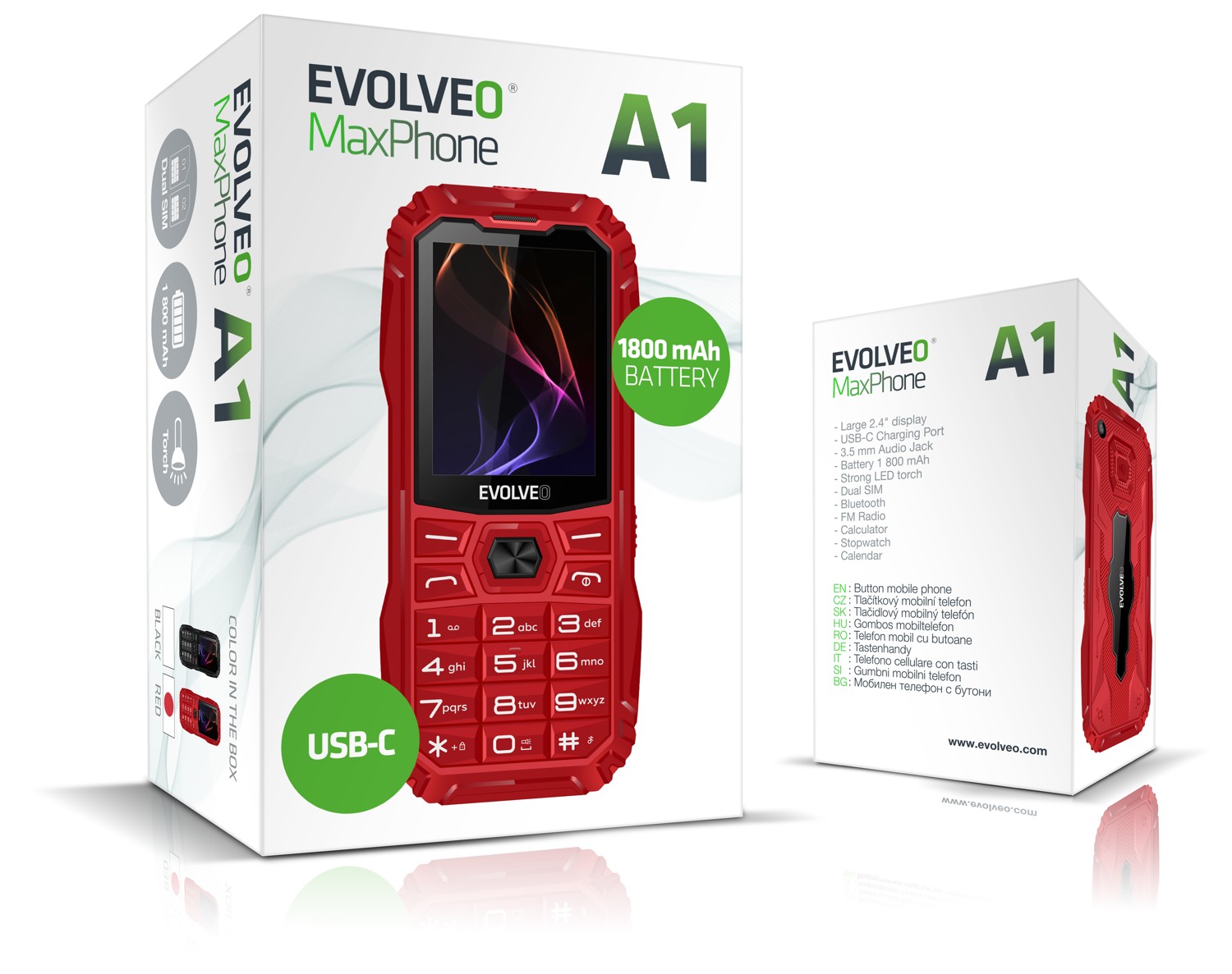 EVOLVEO MaxPhone A1, tlačítkový Dual SIM telefon, červený