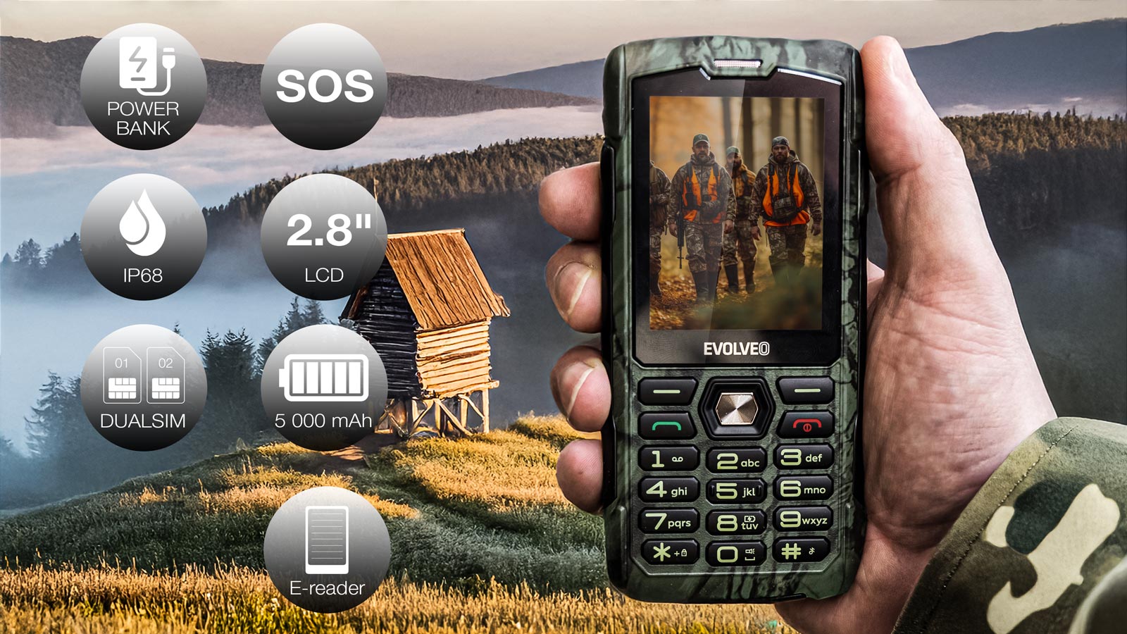 EVOLVEO StrongPhone H1 v poľovníckom maskovaní