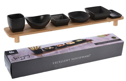 Excellent Houseware  Servírovací misky s bambusovým podnosem, sada 7 ks