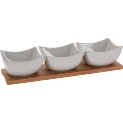 Excellent Houseware Servírovacie misky s bambusovým podnosom, sada 4 ks