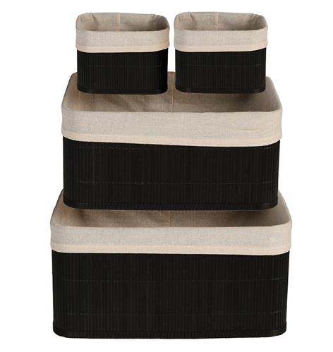 Excellent Houseware Úložné koše sada 4 bambusové, čierne