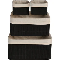 Excellent Houseware Úložné koše sada 4 bambusové, čierne