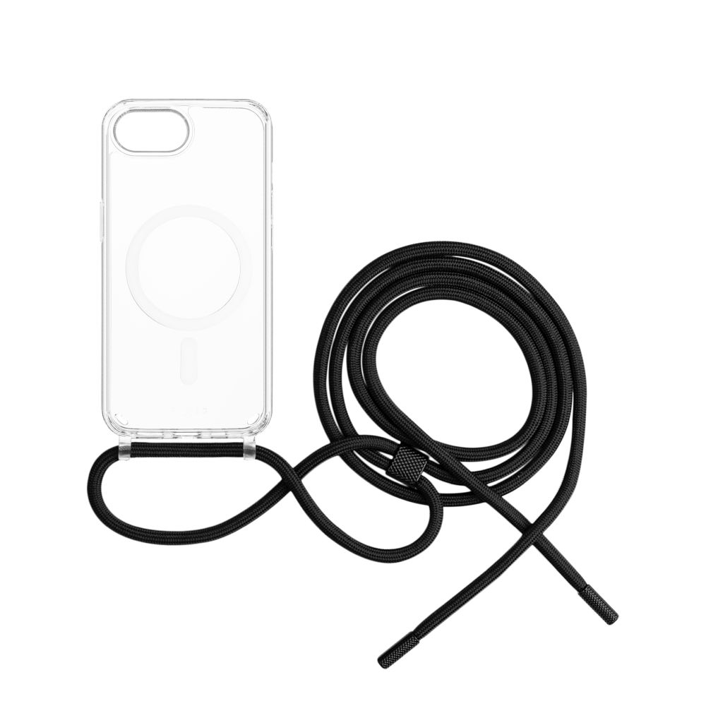 FIXED MagPure puzdro na krk s čiernou šnúrkou pre Apple iPhone 16e