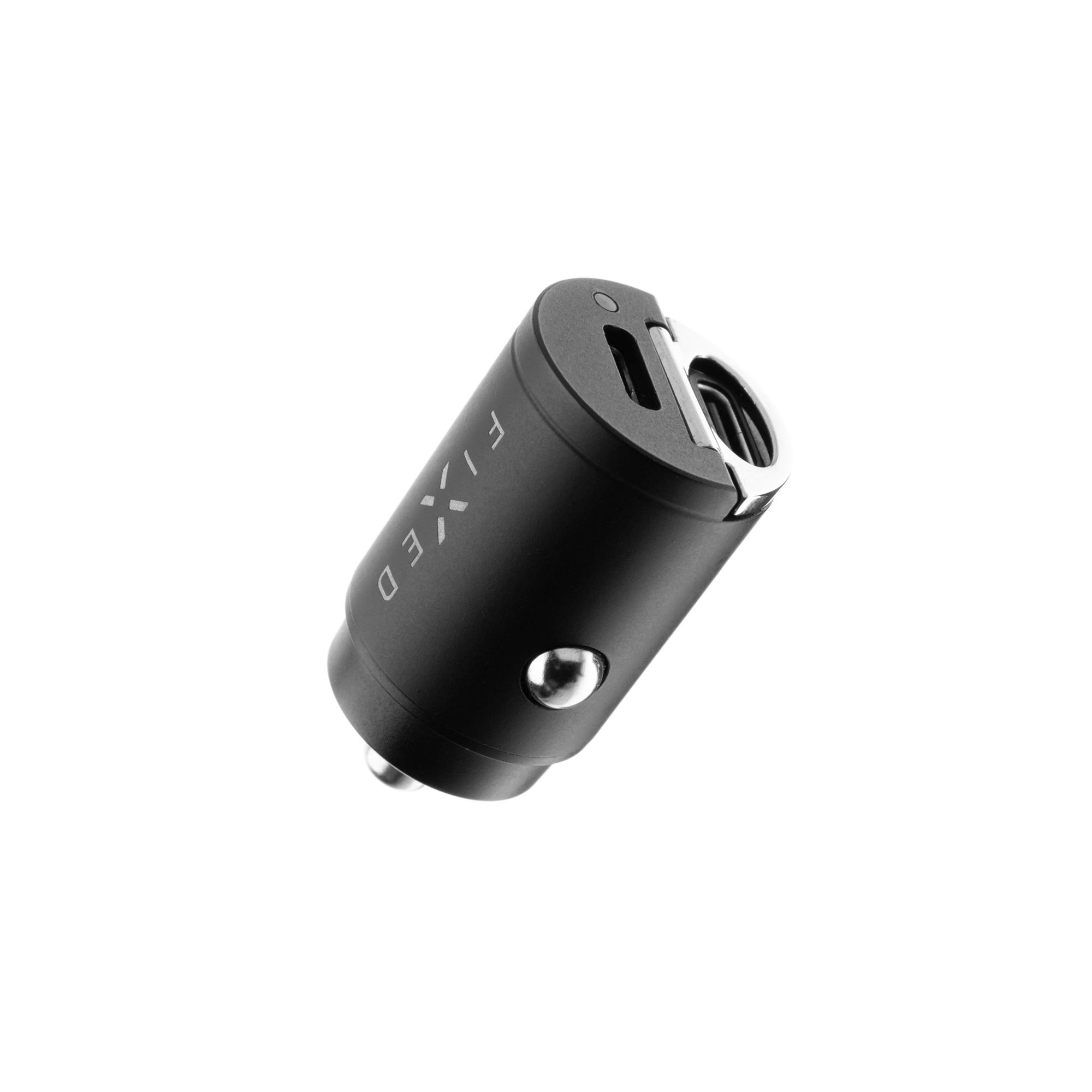FIXED nabíjačka do auta s výstupom 2xUSB-C v miniatúrnom vyhotovení, podpora PD, 30 W, čierna