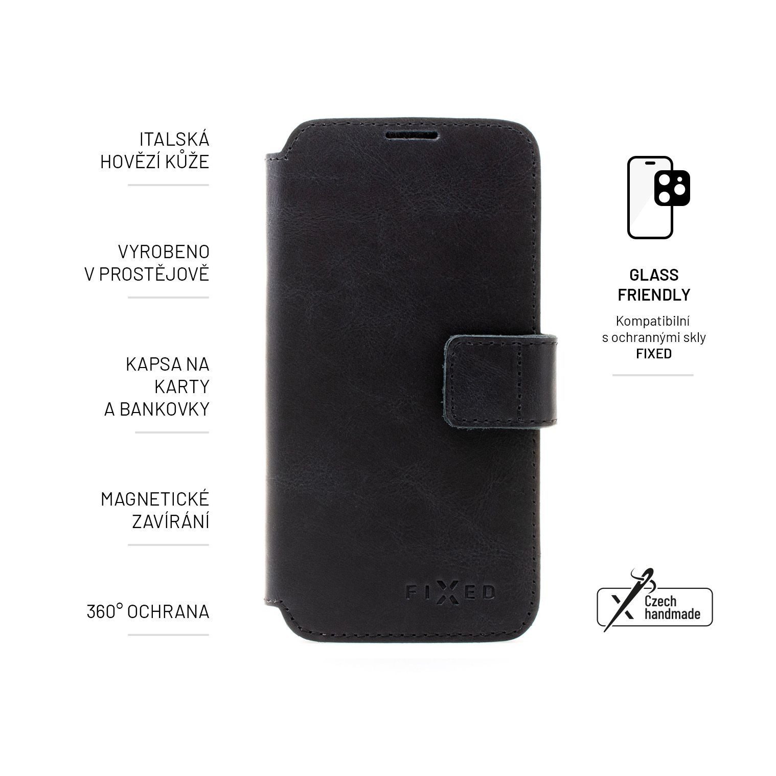 FIXED ProFit kožené puzdro typu kniha pre Apple iPhone 14 Plus, čierne