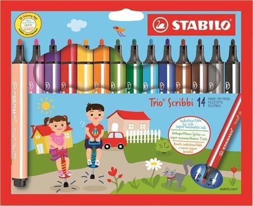 Fixy STABILO "Trio Scribbi", sada, 1,5-2 mm, 14 farieb