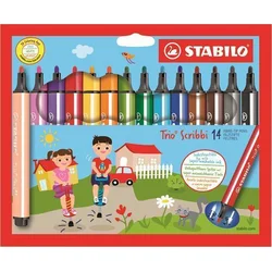 Fixy STABILO "Trio Scribbi", sada, 1,5-2 mm, 14 farieb