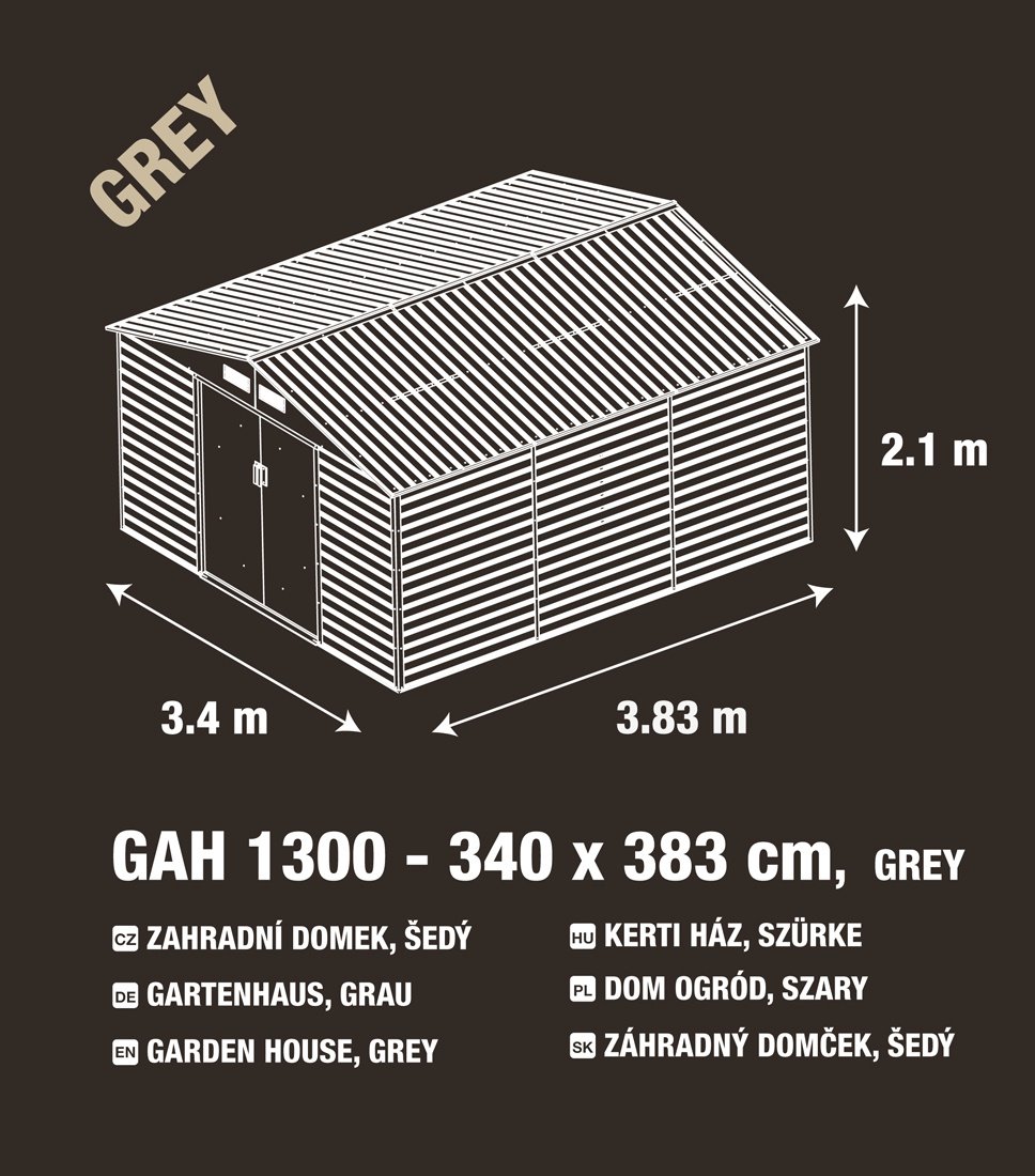 G21 GAH 1300, Záhradný domček 340 x 382 cm, sivý
