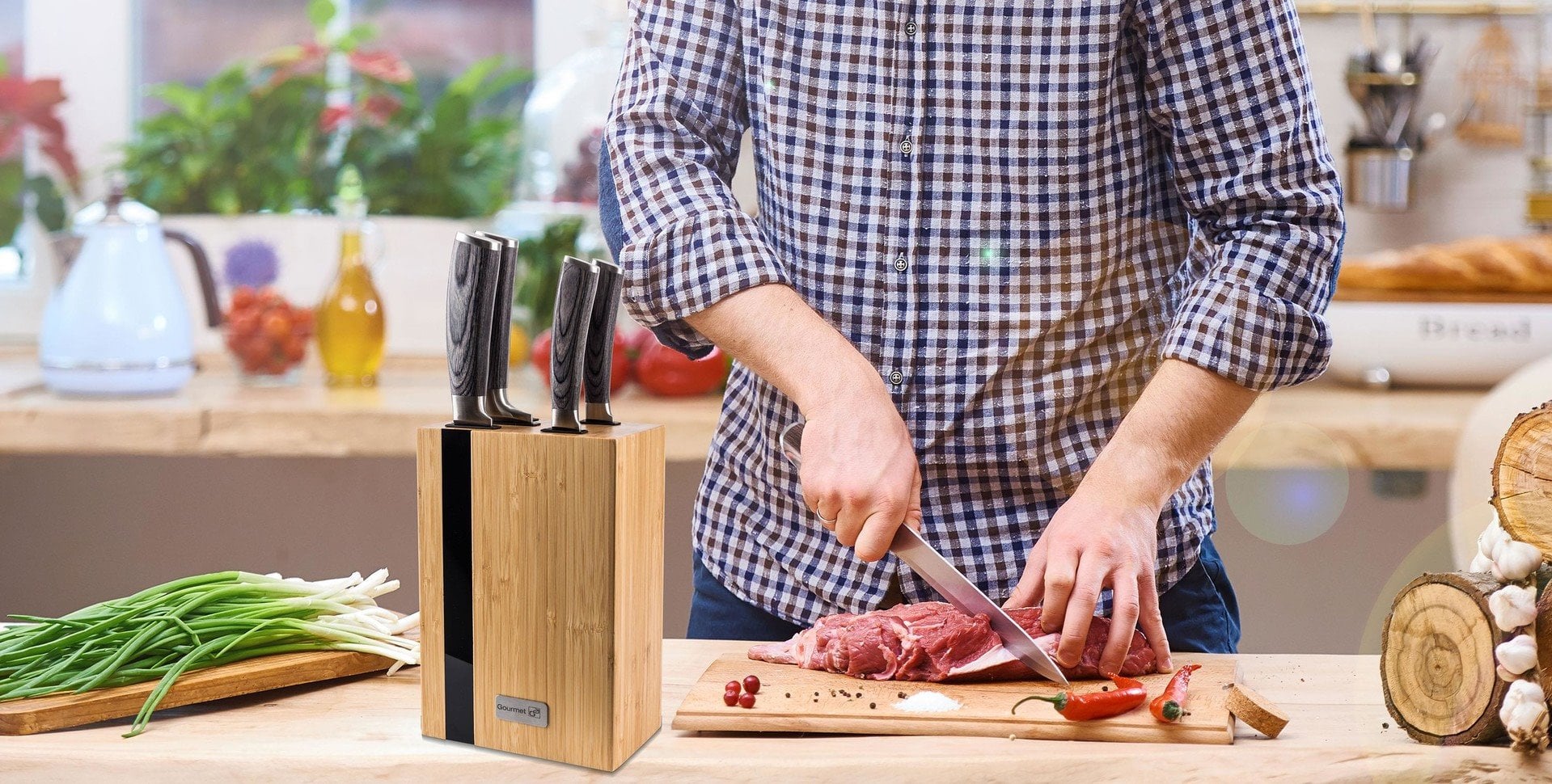 G21 Gourmet Rustic sada nožov 5 ks bambusový blok