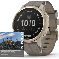 Garmin fenix6S PRO Solar, LightGold/Suede Band (MAP/Music) 010-02409-93 v balení s TOPO Czech PRO Voucher - kódem pro stažení mapy - Wearables
