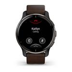 Garmin Venu 2 Plus, nerezová luneta Slate, pouzdro Slate, hnědý kožený řemínek